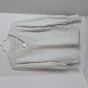 LOFT Women's White W Multicolor Speckles V-Neck Knit Pullover Sweater XS NWT